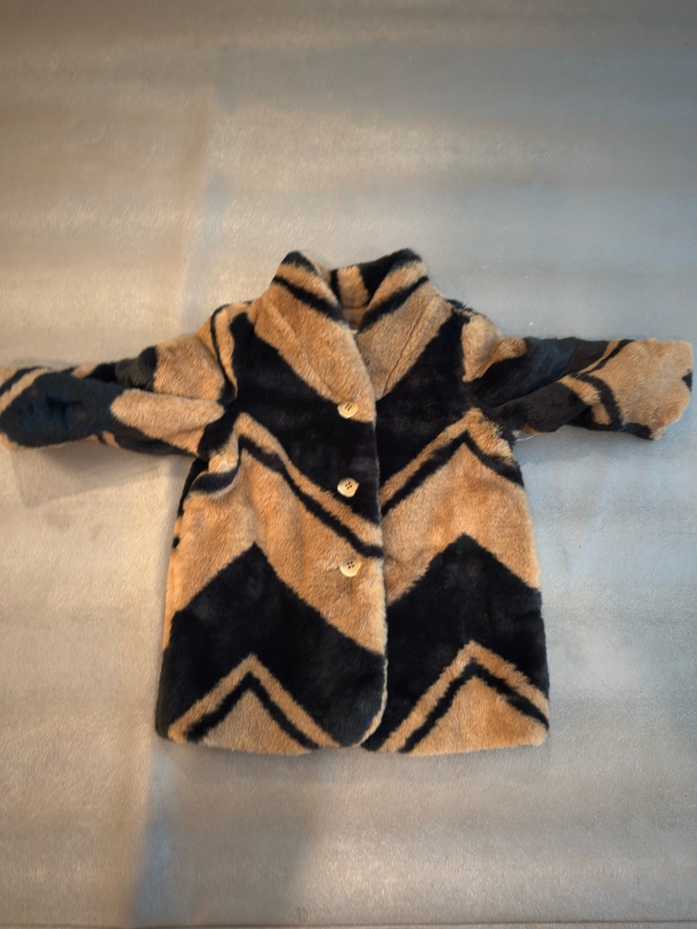Banana Republic Kids Chevron Faux Fur Coat - Black & Tan. Size 6-12 months